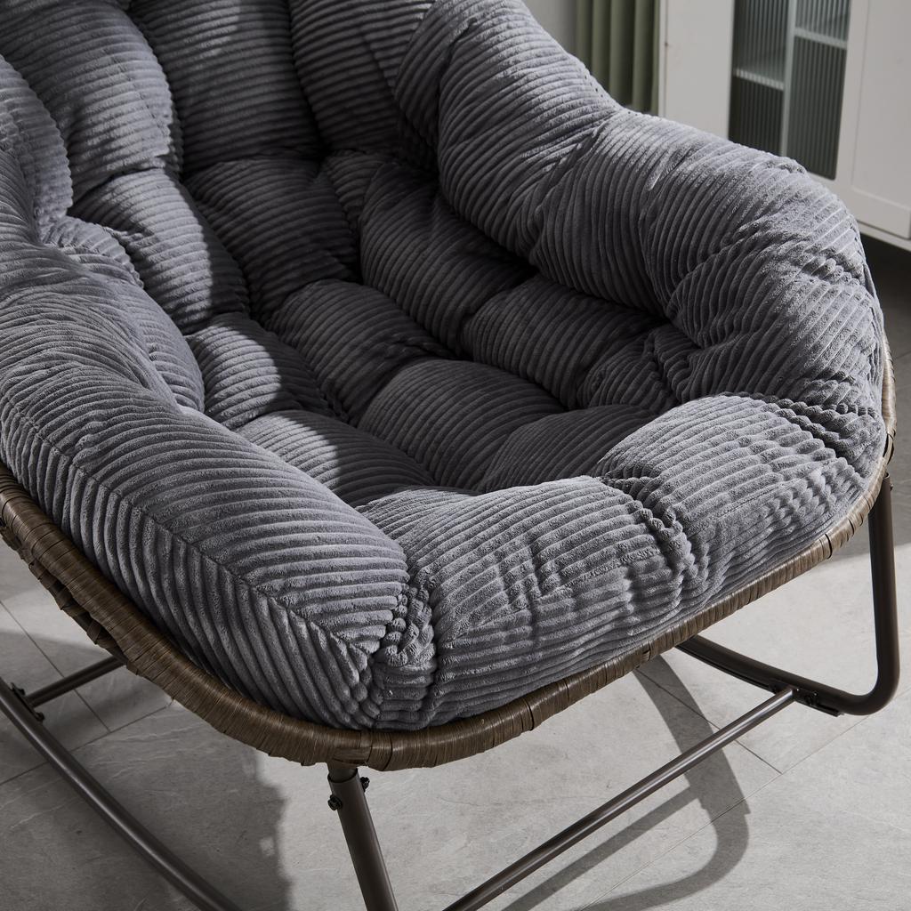 Outdoor Rattan Rocking Chair, Padded Seat Swing with Backrest for Front Entrance, Living Room, Patio, Garden