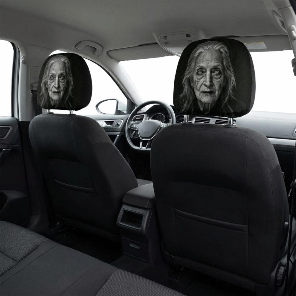 2PCS Oil-Proof Ghost Car Pillowcase Stain-Proof Seat Headrest Protectors Car Interior