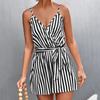 Женский комбинезон без рукавов с глубоким V-образным вырезом и полосатым принтом контрастного цвета с узкой талией, летний комбинезон, женская одежда