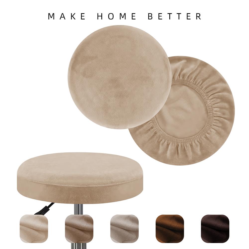 Premium Silver Fox Velvet Round Stool Cover Elastic Universal Bar Seat Cover Slip Resistant Protective Chair Slipcover
