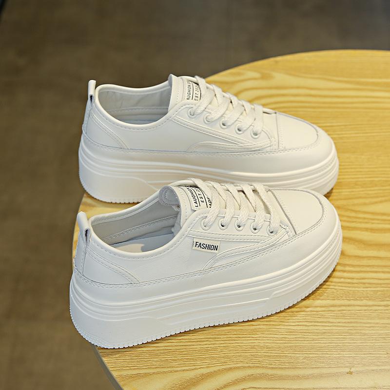 Thick-soled Heightening Little White Shoes Women's 2025 Spring New Muffin Women's Shoes Lightweight and Versatile Casual Sports Leather Board Shoes