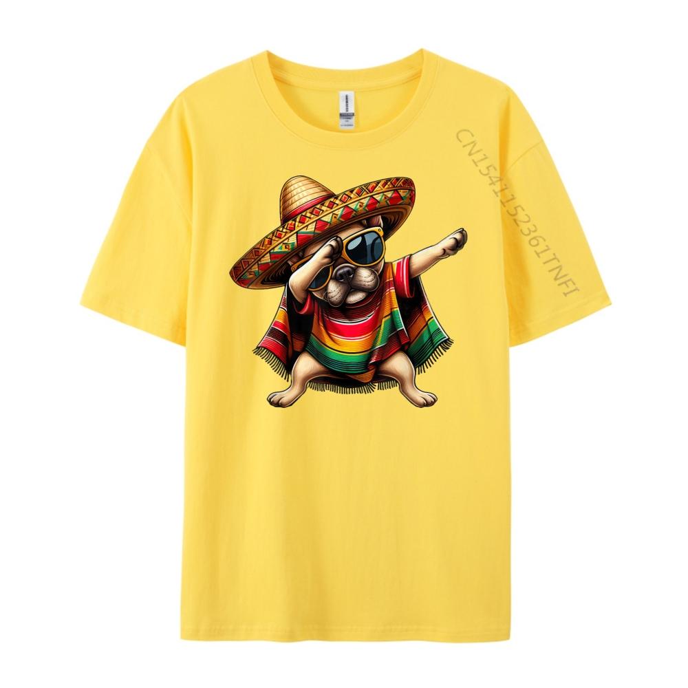 Dabbing Frenchie Dog Sombrero Mexican Poncho Cinco De Mayo Graphic T Shirts Men Cotton Camisetas Breathable