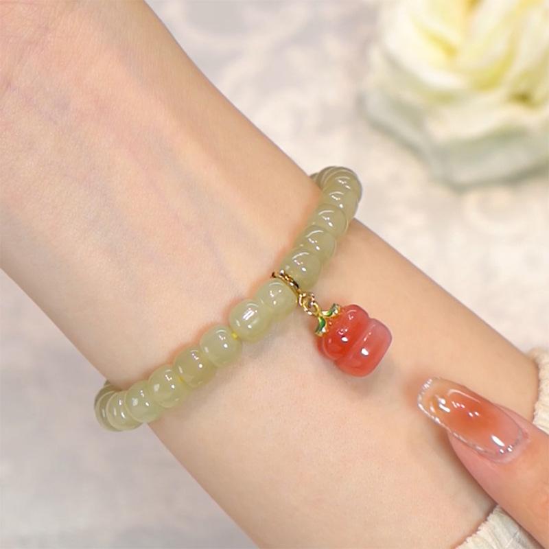 Persimmon-themed Luxurious Hetian Jade Beaded Bracelet for Women, New Niche Design, Perfect for Best Friends