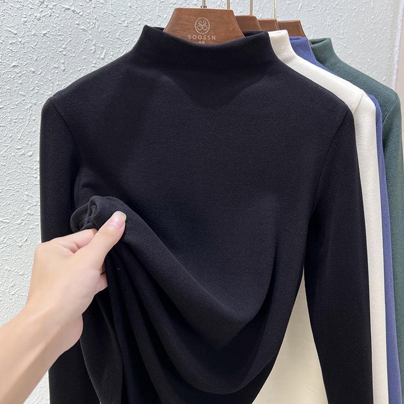 Autumn and Winter Women's Bottoming Shirt Dralon Warm Half Turtle-neck Long-sleeved Double Faced Velvet Inner Tops