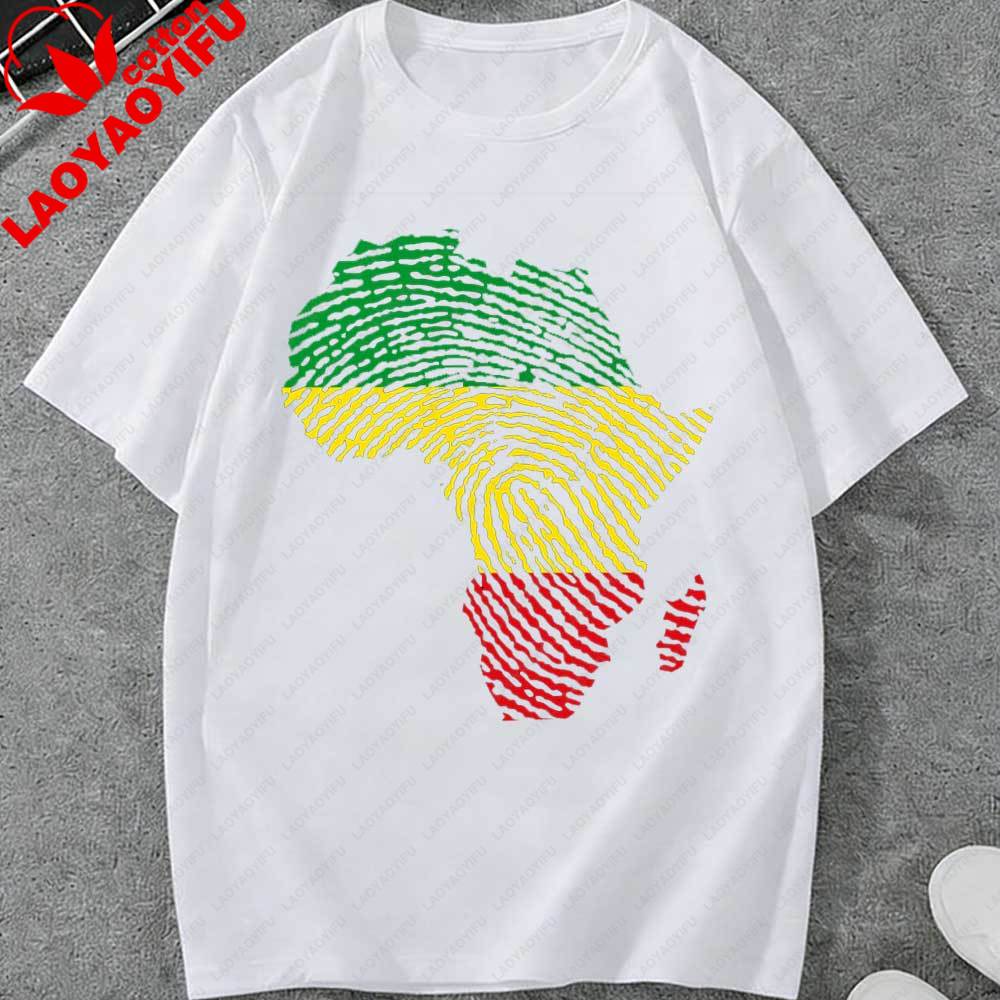 Juneteenth Africa Map Fingerprint TShirt for Unisex Women African American Pride Rasta Color Graphic Tee Casual Cotton Tops Gift