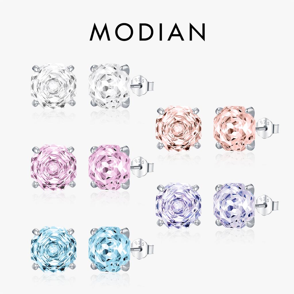 MODIAN Серебряные серьги-гвоздики 925 пробы, многоугольные, с кубическим цирконием огранки «Роза», роскошные, для женщин, вечерние, тонкие ювелирные изделия