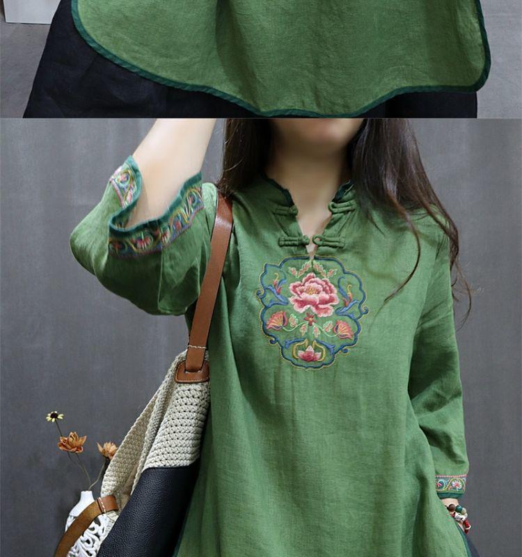 Женское ретро китайское вышитое платье-рубашка - Большой размер, Весна/Осень