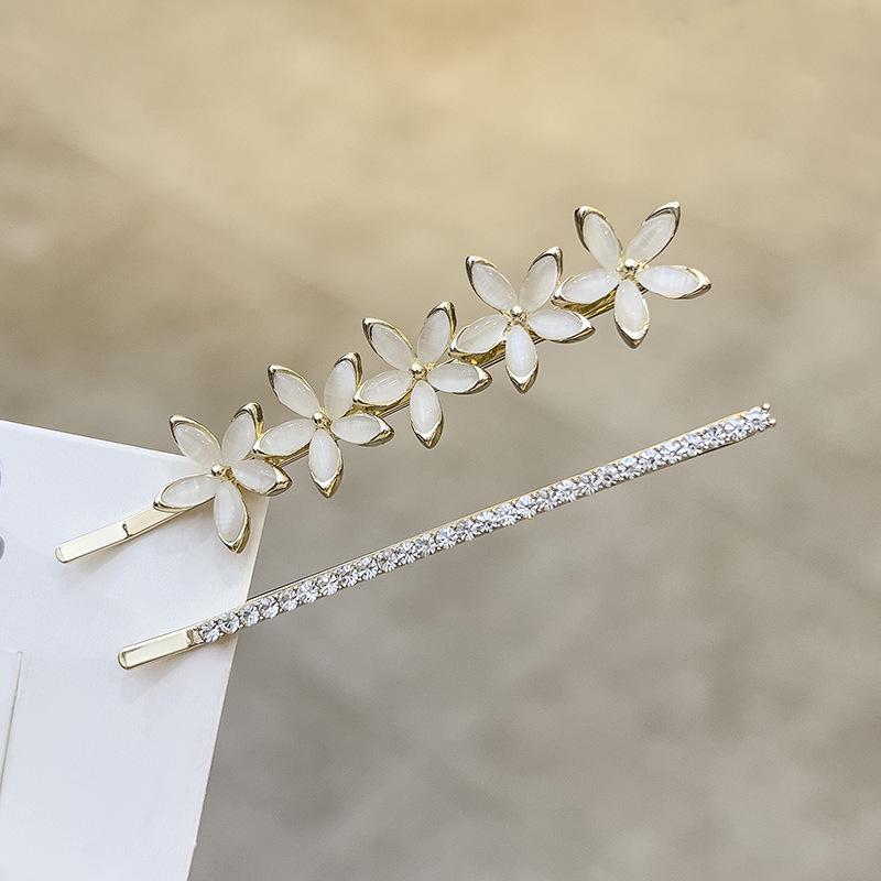 Жемчужная заколка для волос с цветком из страз «Кошачий глаз» - Элегантная боковая заколка для челки и пушистых волос