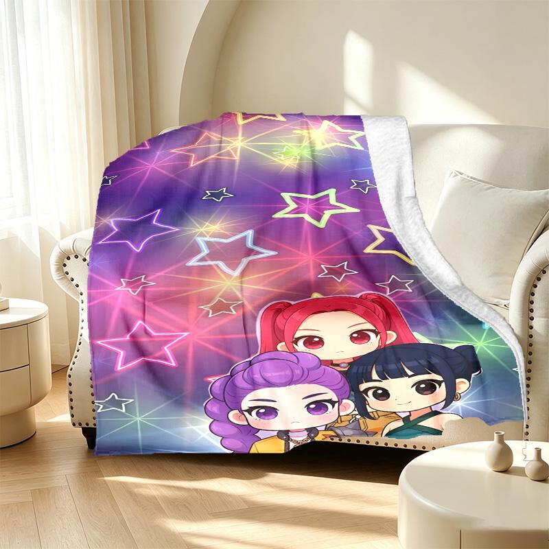 KPop Demon Hunters Pattern Blanket for Home Decoration, Bed, Sofa, Car Travel, Camping, Suitable for All Seasons, Birthday Christmas Gift