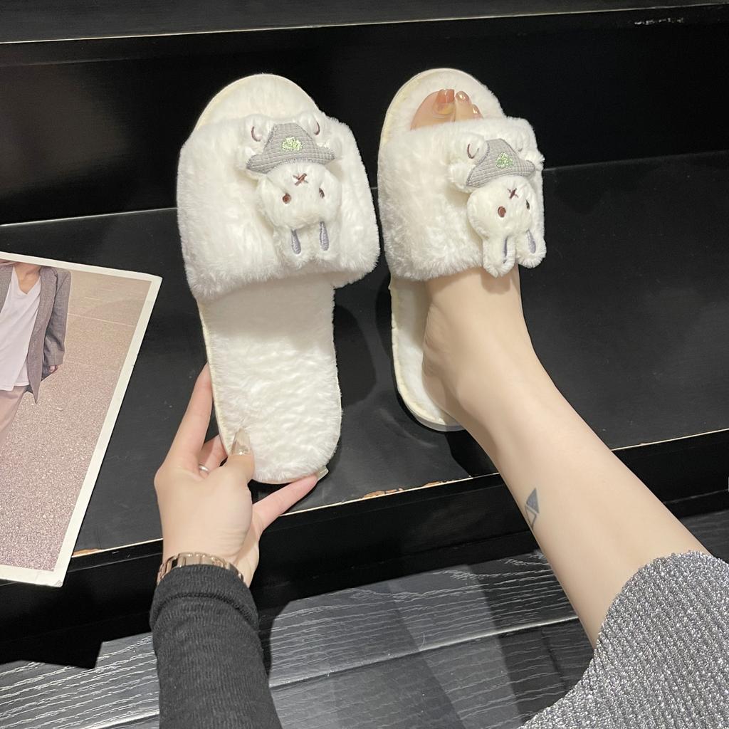 Fashion Winter Women's Warm and Fluffy Home Cute Rabbit Pattern Furry Cotton Slippers