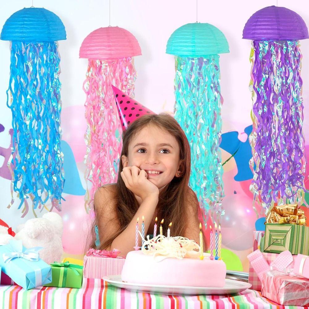 2pcs Foldable Ocean Theme Lantern Paper Mermaid Paper Lantern Rainbow Jellyfish Lantern Wedding