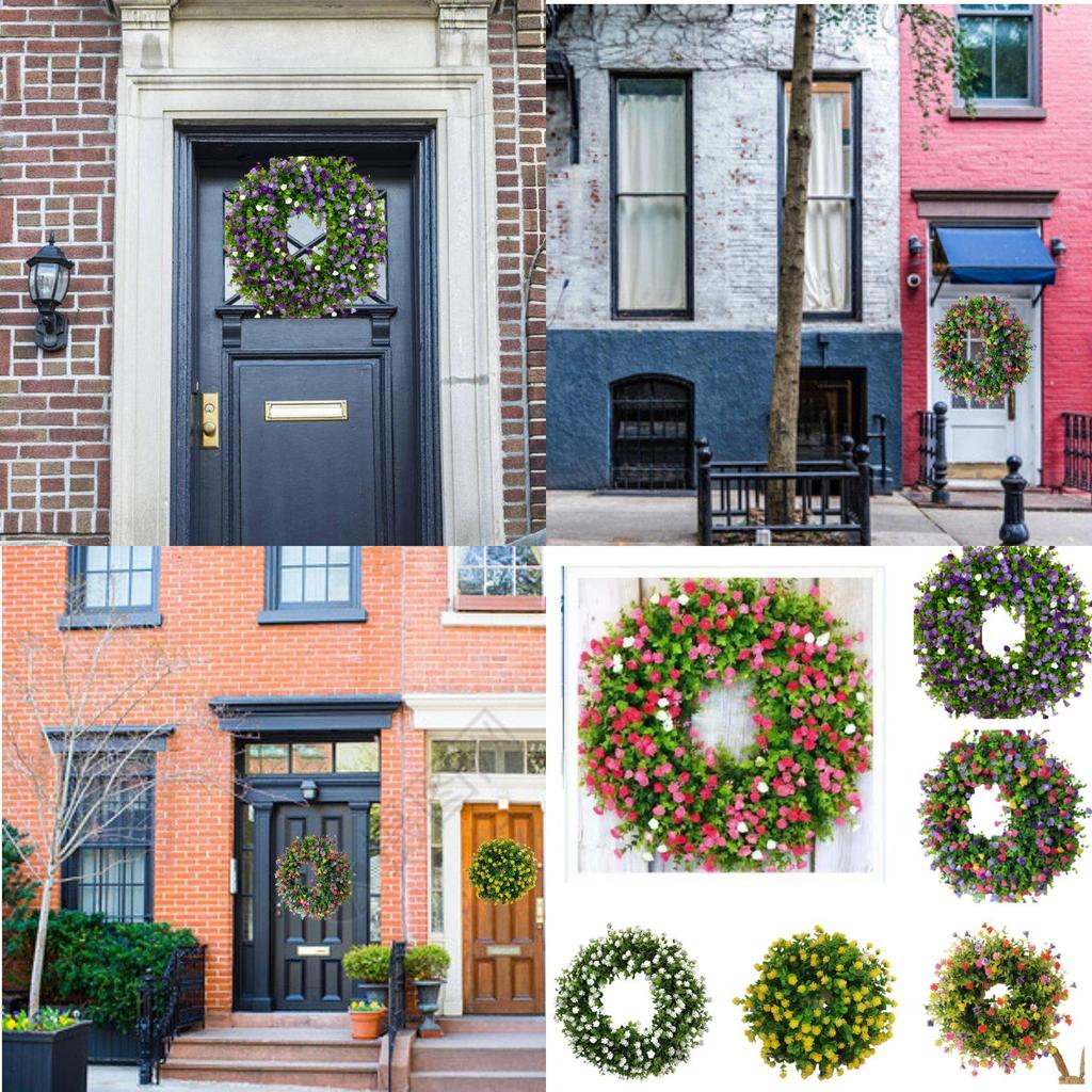 Яркие искусственные цветочные венки разных размеров, идеально подходящие для сезонного украшения