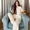 Casual style pure cotton cartoon printed pajamas women's 1011 spring and summer new lapel can be worn outside short-sleeved loungewear set