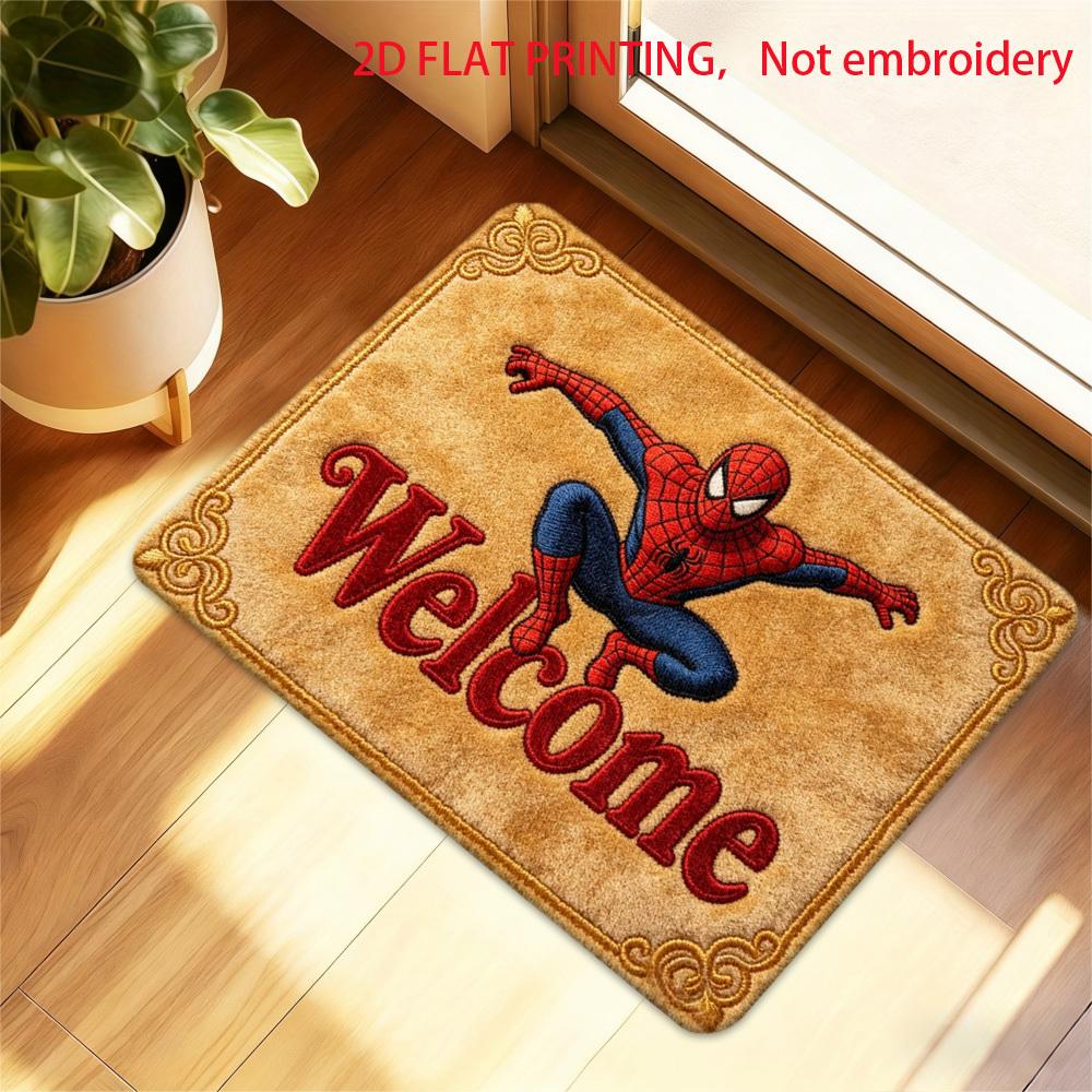1pc Polyester 2D Flat Printing Marvel Doormats Spider-Man Soft Flannel Welcome Rug, Ultra-Cozy Floor Mat for Bedroom Living Ro