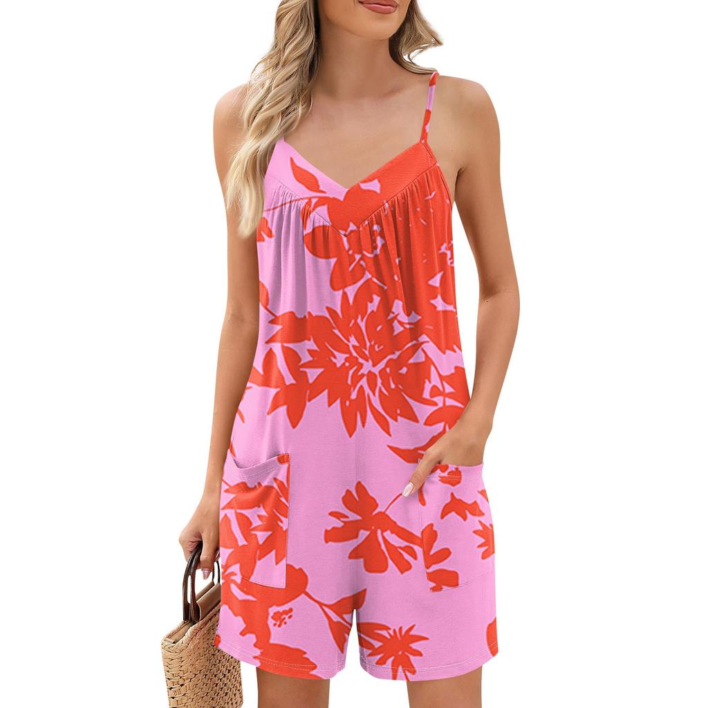Женские летние повседневные шорты-комбинезоны, модные повседневные шорты-комбинезоны без рукавов с принтом и карманами