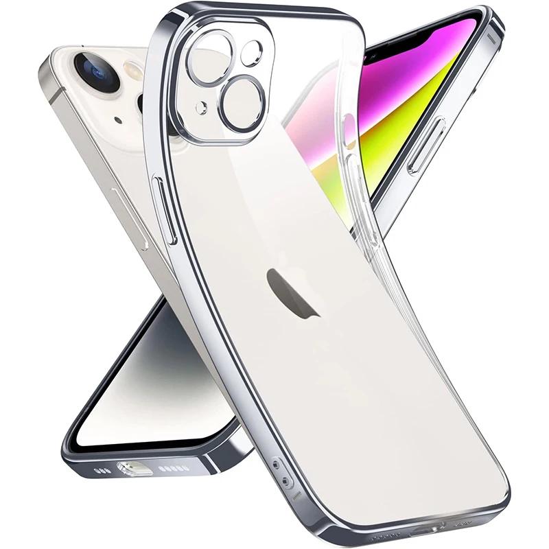 Роскошный силиконовый мягкий прозрачный чехол с покрытием для iPhone 15 14 Plus 13 12 Mini Pro Max противоударный ультра-ракушка прозрачный чехол из ТПУ