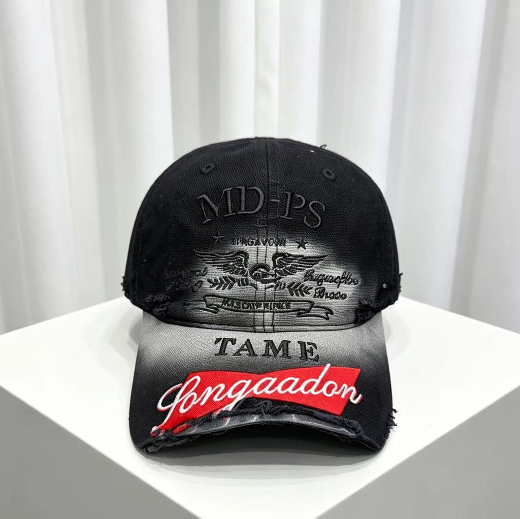 Niche heavy industry broken brim label cap women wash old damage embroidery dome boy trendy baseball cap