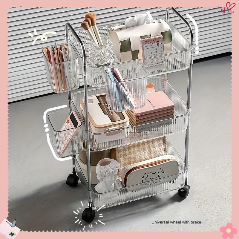 3Tier Clear Storage Cart with Wheels: Multifunctional Rolling Organizer for Home and Office, Ideal for Bedroom, Living Room