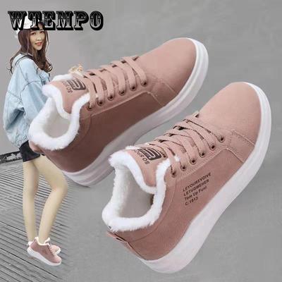 Хлопковые кроссовки с высоким верхом для женщин с плюшевой спортивной подкладкой, толстые и теплые зимние, универсальные студенческие повседневные туфли