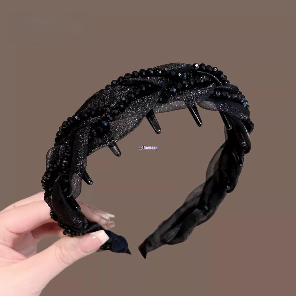 Роскошная женская повязка на голову из черной хрустальной сетки - Высокий верх, Универсальная и стильная