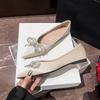 Fashion Luxury Designer Pearl Bow Flat Shoes Woman Pointy Silk Strings Ballet Flats Women Crystal Bow Moccasins Wedding Shoes Big Size43