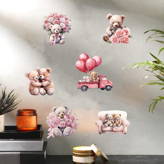 6 шт. наклейки на стену ко Дню Святого Валентина, милый медведь, роза, воздушные шары, романтическая наклейка на стену, украшение для спальни, гостиной