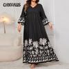 Women's Plus Size New Flared Sleeve Loose Elegant V Neck Print Long Dress