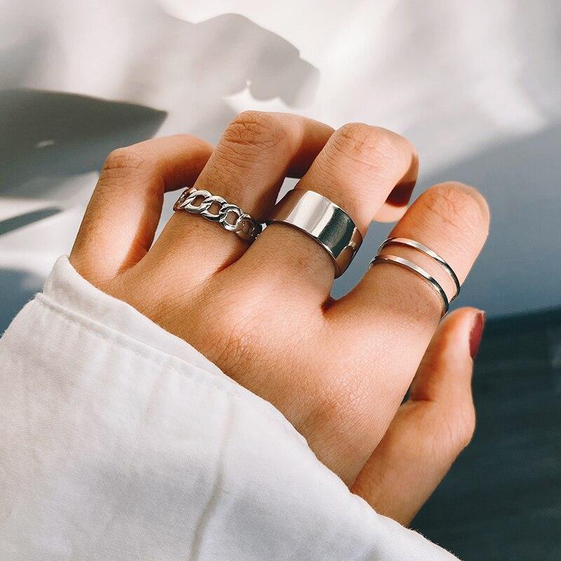 iF ME Punk Vintage Silver Color Poker Billiards Ring Set for Women Gothic Heart Anillos Hip Hop Y2k Korean Fashion Male Gift Jewelry