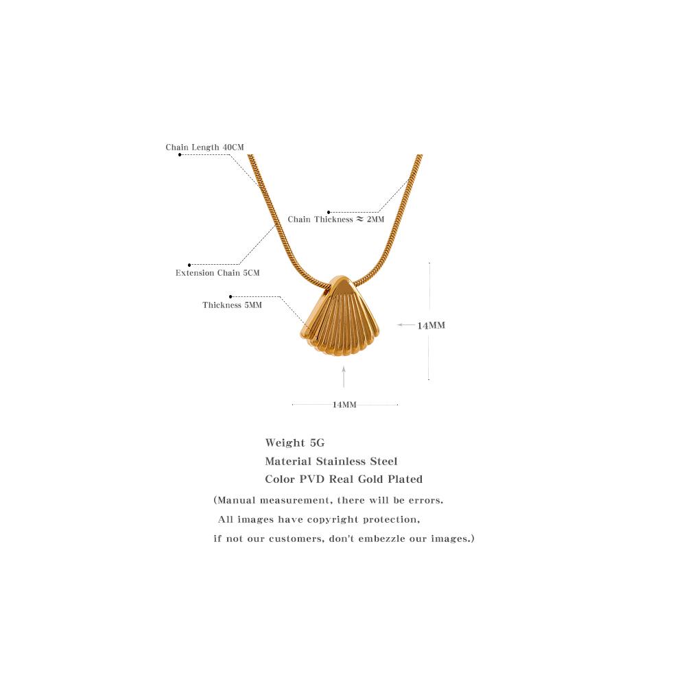 Yhpup Statement Metal Shell Pendant Stainless Steel Necklace Waterproof Summer Stylish Gold Color PVD Plated Wholesale Jewelry