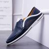 Popular Shrimp Skin South East Asia Leather Loafers Men's Summer Breathable Hollow Leather Shoes One Pedal Doudou Shoes Men