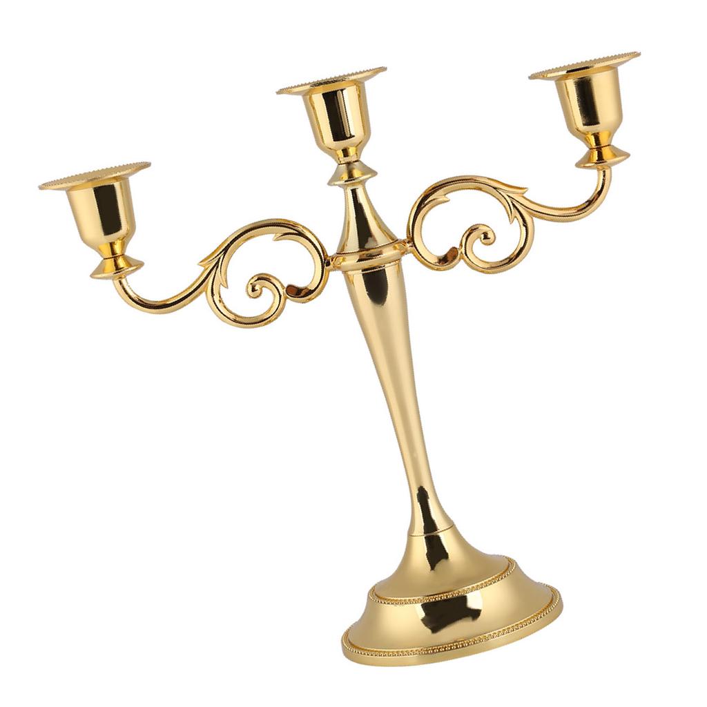 3 Arms Metal Candle Holder European Style Candelabra Wedding Candlestick Home Decor (Gold)