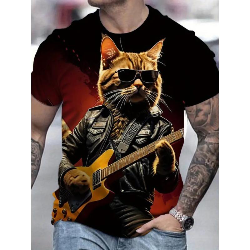 Мужская повседневная футболка с принтом 3D Cute Cat, свитер с коротким рукавом и круглым вырезом, уличная спортивная футболка, топы для активного отдыха, свободная одежда