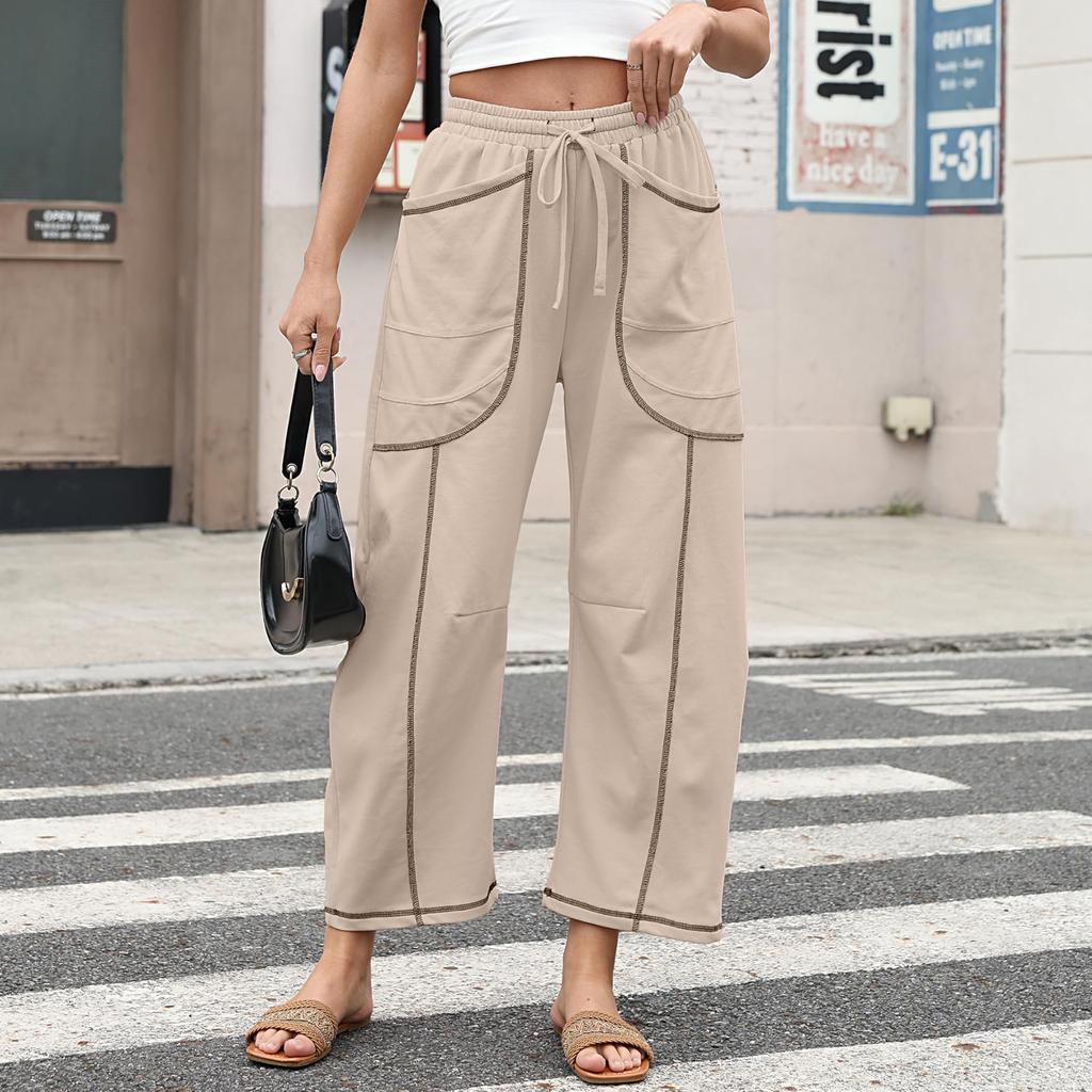 Женские широкие брюки с высокой талией, прямые брюки и врезные карманы, повседневные брюки