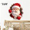Self Adhesive Christmas Decorations 3D Santa Claus Wall Stickers, PVC Decals with Realistic Breaking Holiday Stickers for Cabinets Effect, Peel