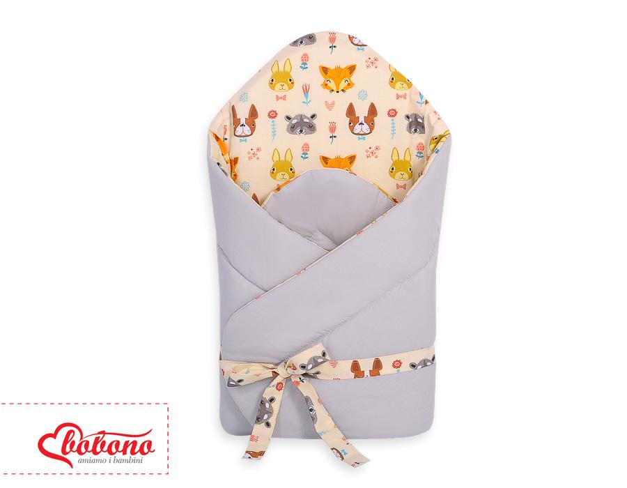 2-in-1 baby wrap with tie, stiffened and soft - cream animals