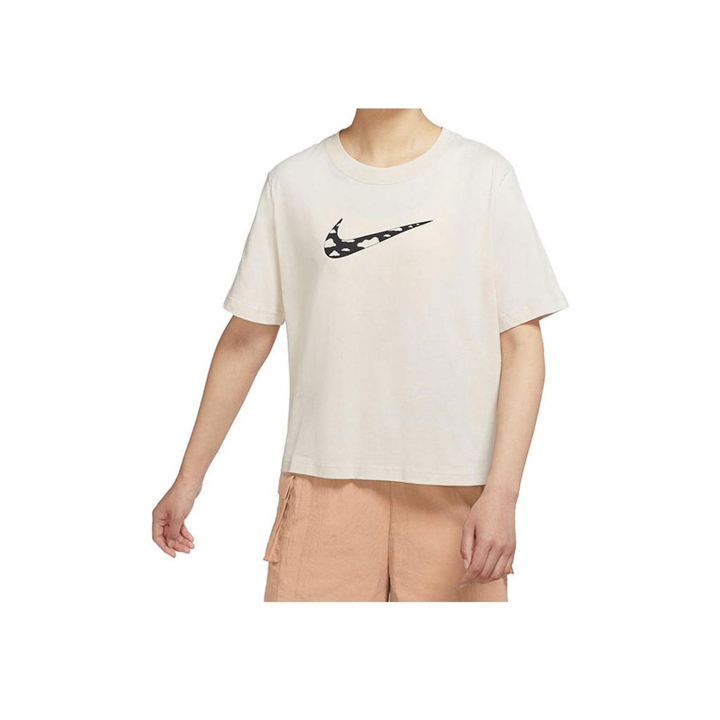 Nike Футболка женская с коротким рукавом и круглым вырезом, с принтом букв, светло-красная, коричневая DQ3308-104