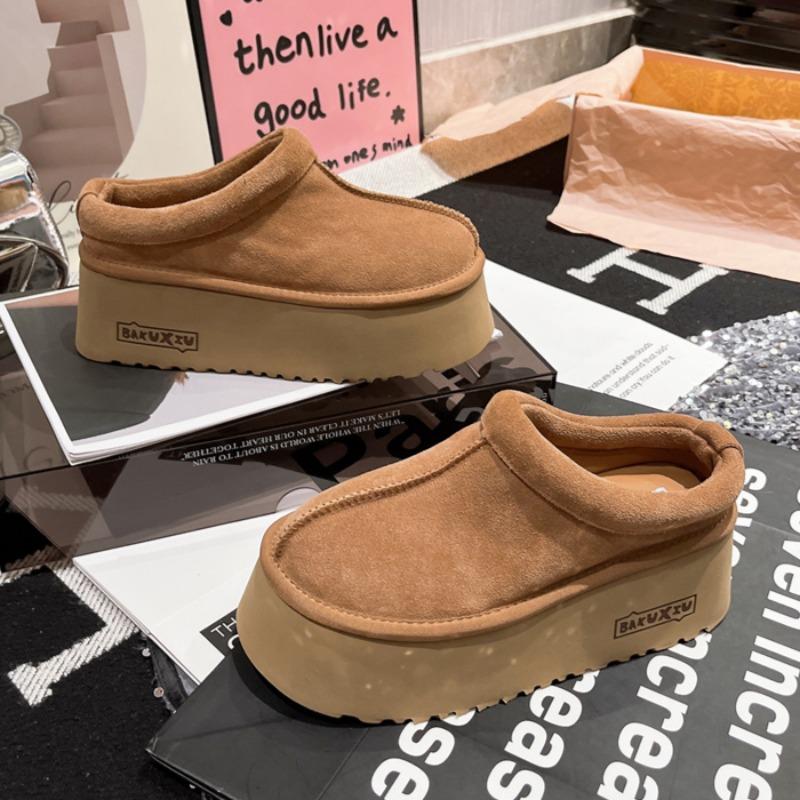 Модные замшевые мюли на платформе, женские туфли на плоской подошве из хлопка, брендовые зимние теплые шлепанцы 2025 года, трендовые повседневные модные удобные туфли Zapatos Mujer