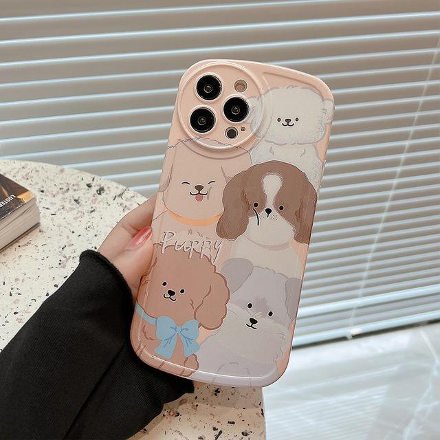 Imd Round Camera Protector Capa For Iphone 12 Promax 13 11 Pro Max Silicone Soft Cute Cartoon Ins Dog Family Puppy Phone Case
