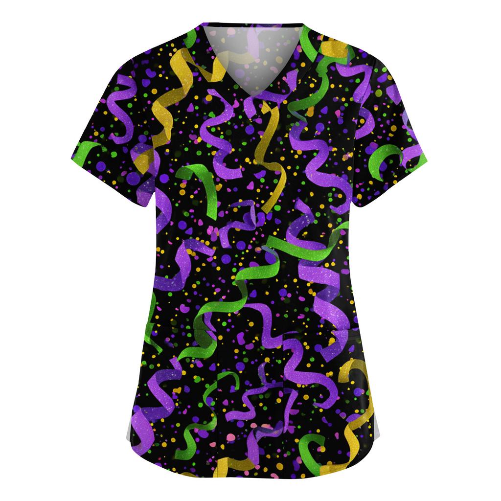 Женская мода V-образный вырез короткий рукав комбинезон с карманами принт топы одежда