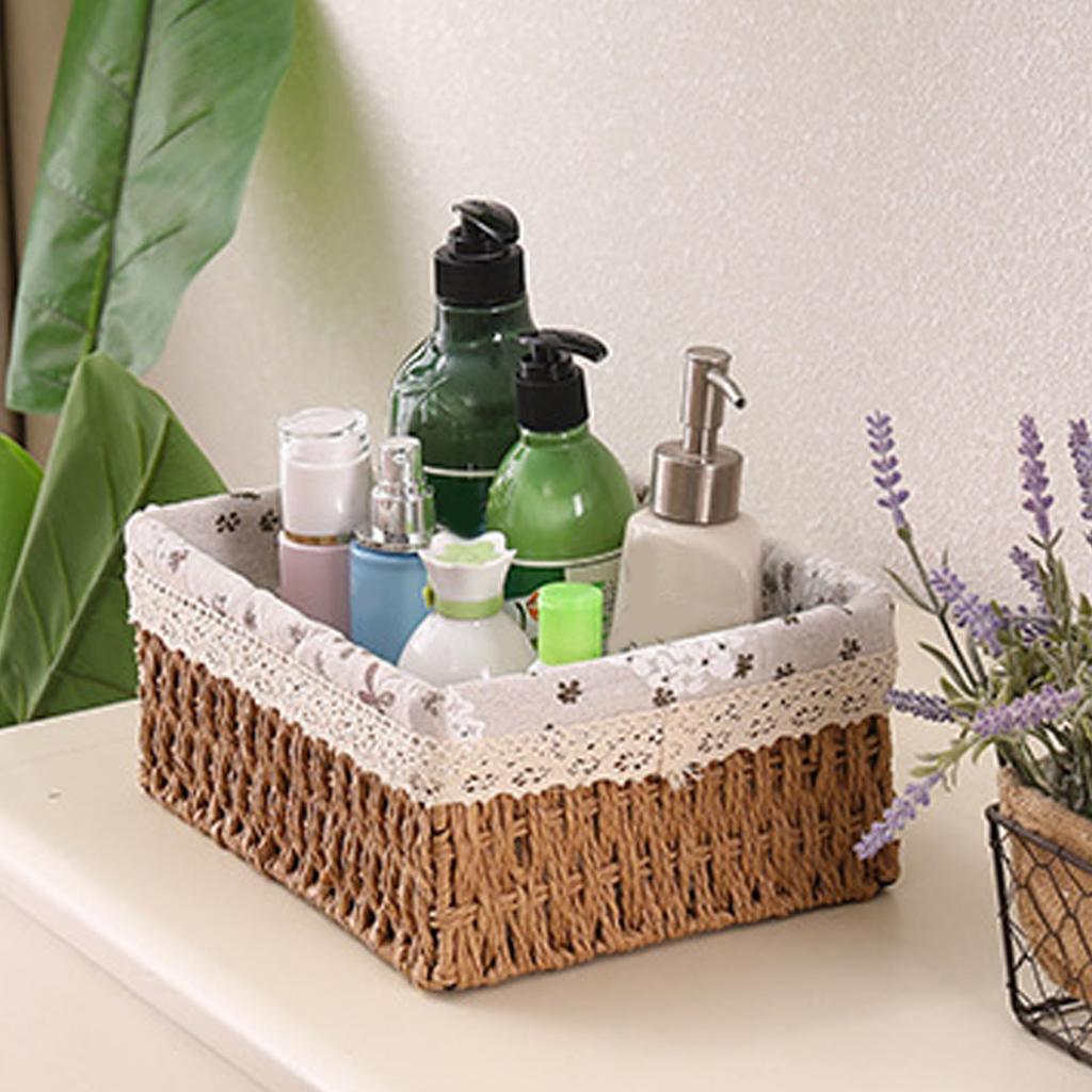 Плетеная корзина для хранения Сельское ткачество ткани Ручная работа Настольная корзина для хранения для организации полок Спальня Ванная комната