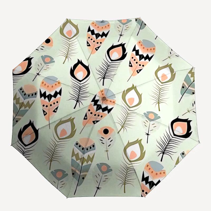 1pc Feather Pattern Open/Close Folding Umbrella, All- Portable Umbrella for & Men, Stylish Accessory (Holiday Gift) 8-Rib yy251213167