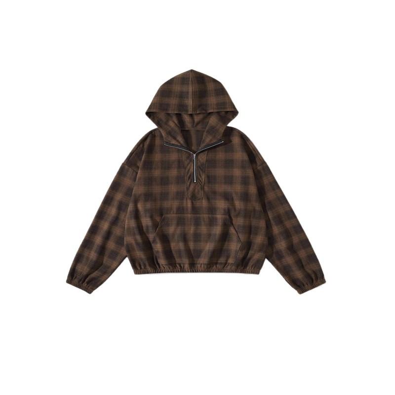 Женская оверсайз клетчатая толстовка с капюшоном и длинным рукавом Streetwear Повседневный пуловер Зимний топ
