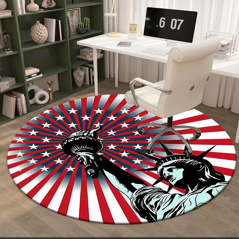 1pc Patriotic Theme Statue of Liberty Round carpet Painted Printed circular carpet, home door mat, outdoor travel protection carpet