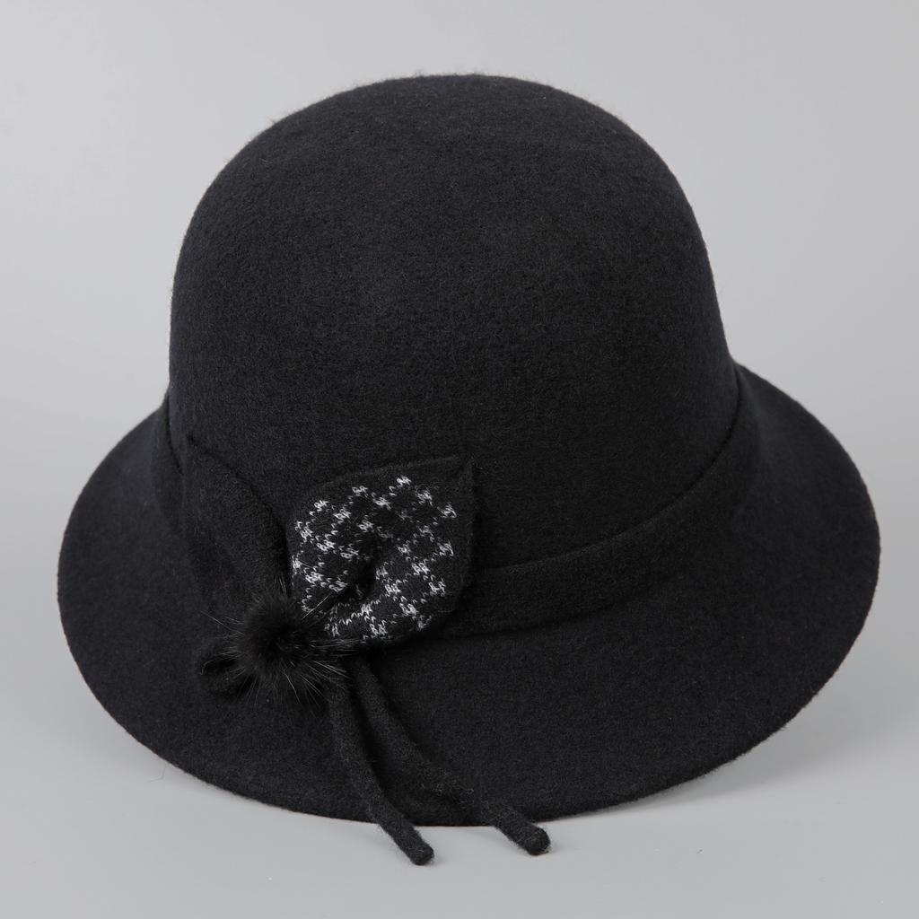 Autumn and winter women's wool hat British retro top hat elegant temperament versatile bucket hat warm middle-aged basin hat