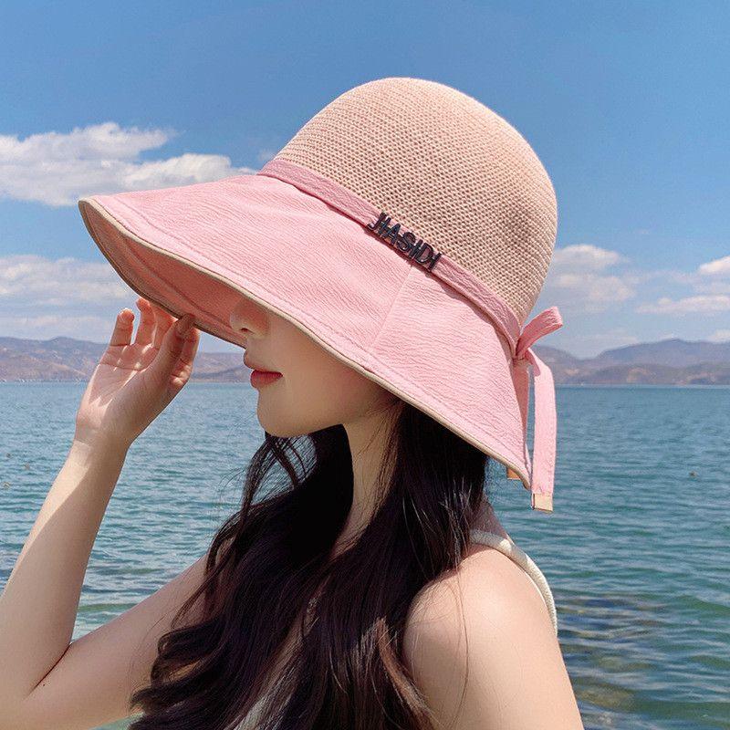 8250 K-style New Arrival Sun Hat Female Casual Fashion Letters Fisherman Hat Standard Sun Hat Tide Patchwork Big Brim Small