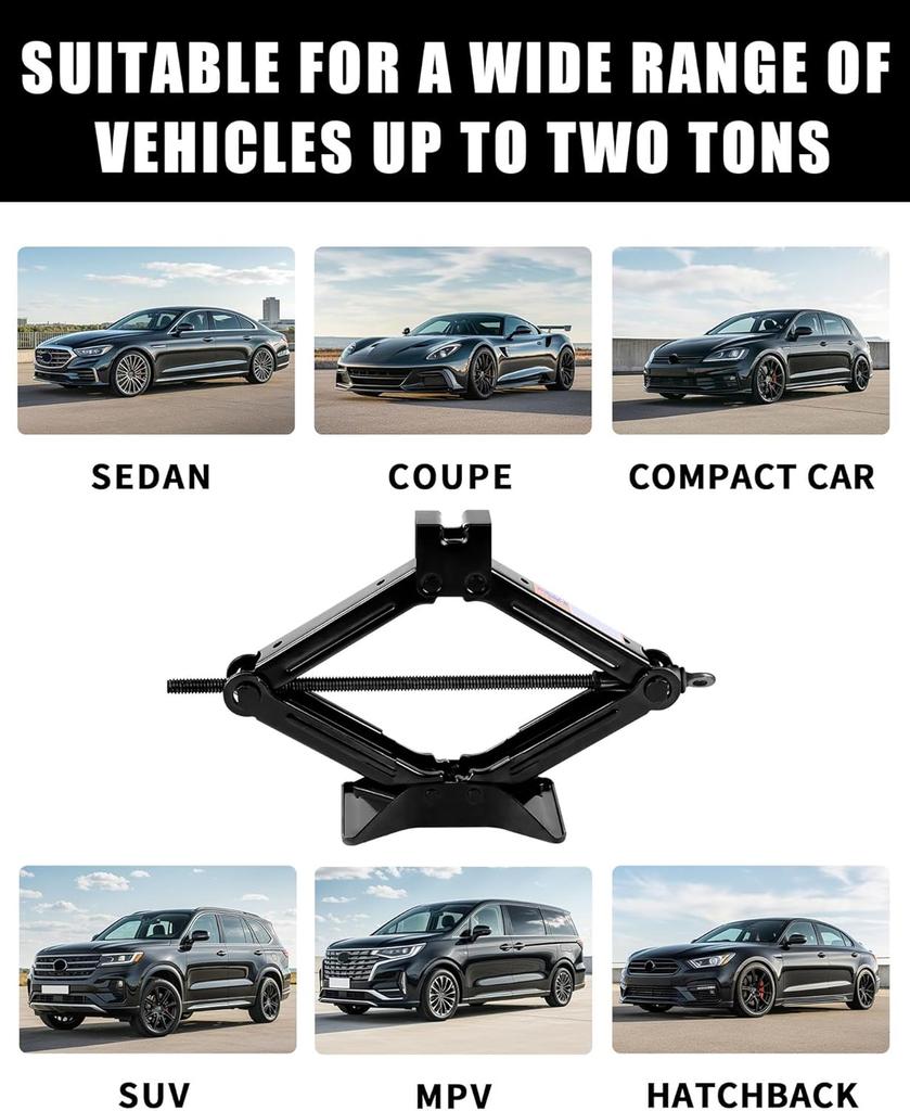 Ножничный домкрат 1,5 тонны с инструментом для колесных гаек, трещоточным ключом и манометром для шин для аварийного комплекта