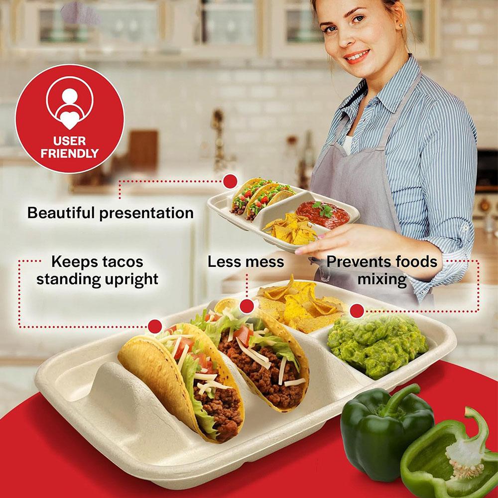 25Pcs Disposable Taco Plates With Dividers