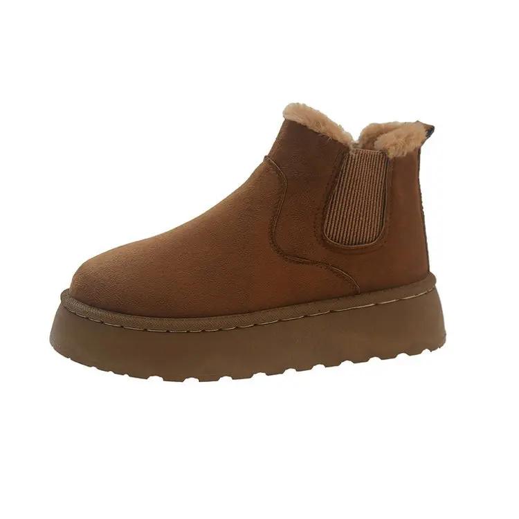 Ботильоны для женщин, зимний тренд, новые женские зимние ботинки с толстой подошвой, зимняя теплая хлопковая обувь, плюшевые хлопковые ботинки с круглым носком