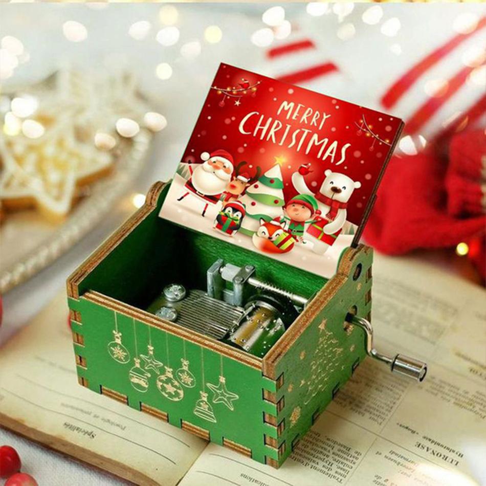 52Styles Merry Christmas MusicBox Wooden AntiqueCarved HandCranked ClassicTheme Music for Birthday Party Gifts Family Decoration 3