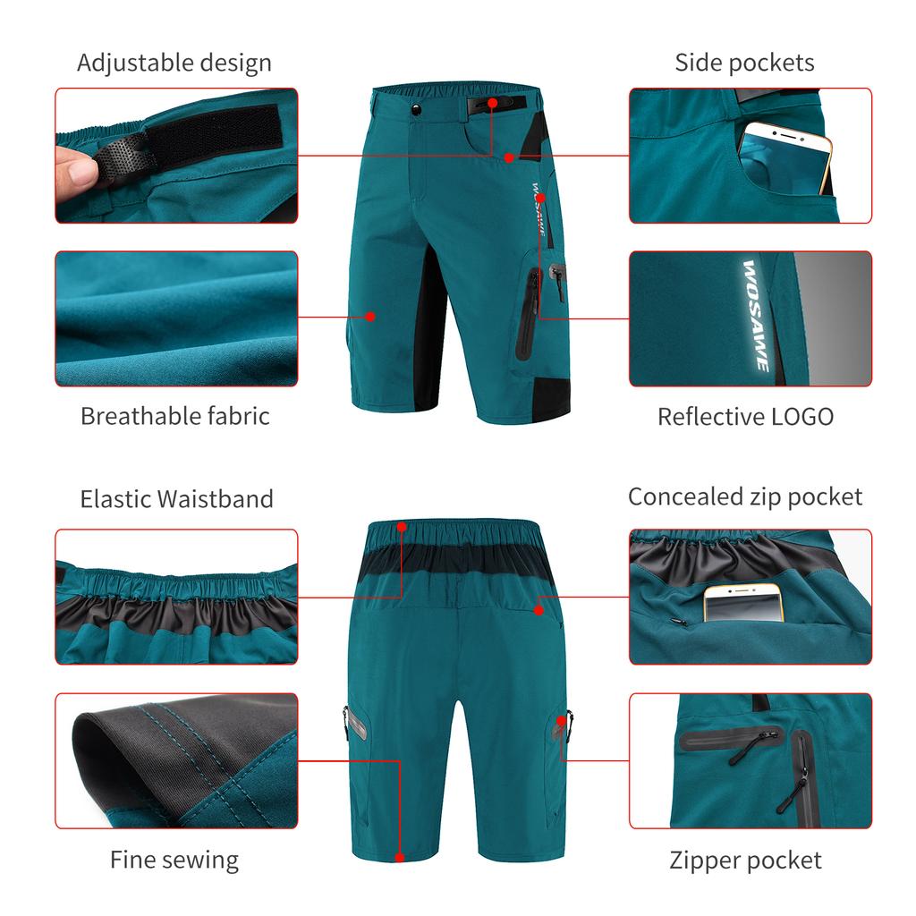 WOSAWE Motorcycle Shorts Men Loose Fit Multi-Pockects MTB Shorts Downhill Mountain Bike Motocross Racing Moto Summer Short Pants
